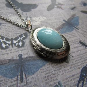 Lovely Turquoise Dyed Jade Photo Locket Necklace